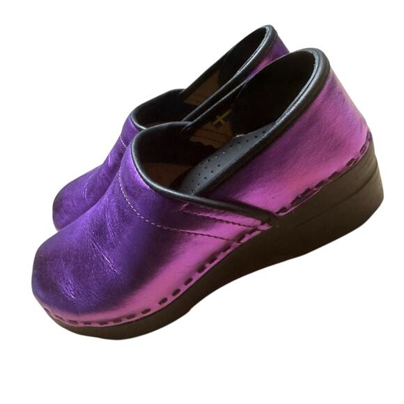 Bjork Women's Professional Mia Metallic Leather Purple Clog Slip On Comfort - 37 - Picture 5 of 8